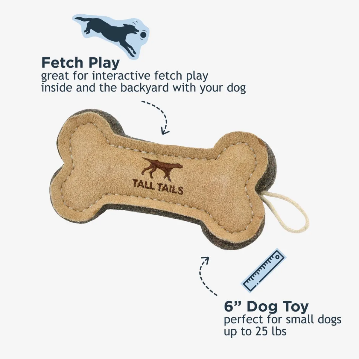 Tall Tails Natural Leather Fetch Toys for Dogs | 6" Natural Leather ...