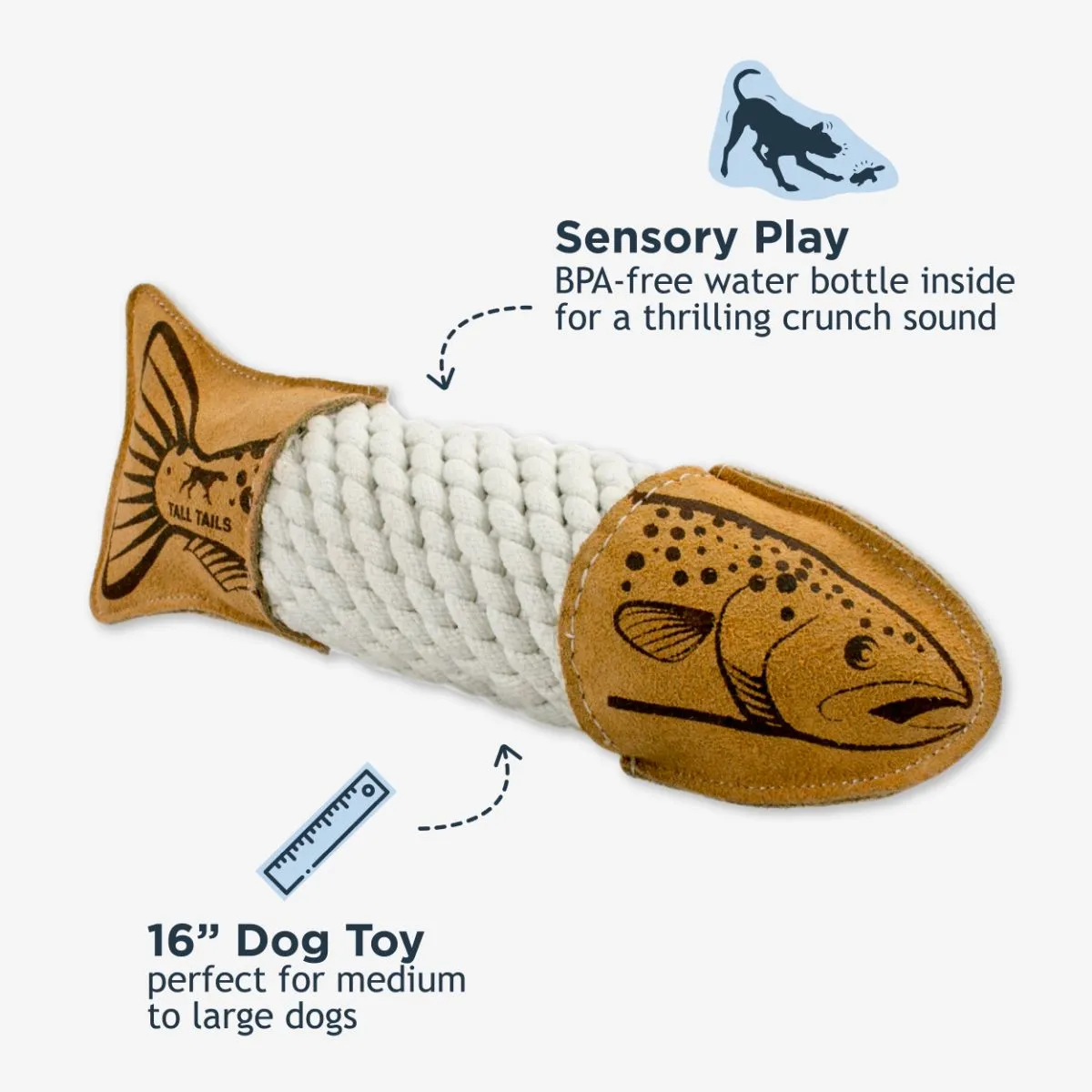 Tall Tails Natural Rope Tug Toys for Dogs | Natural Leather Trout